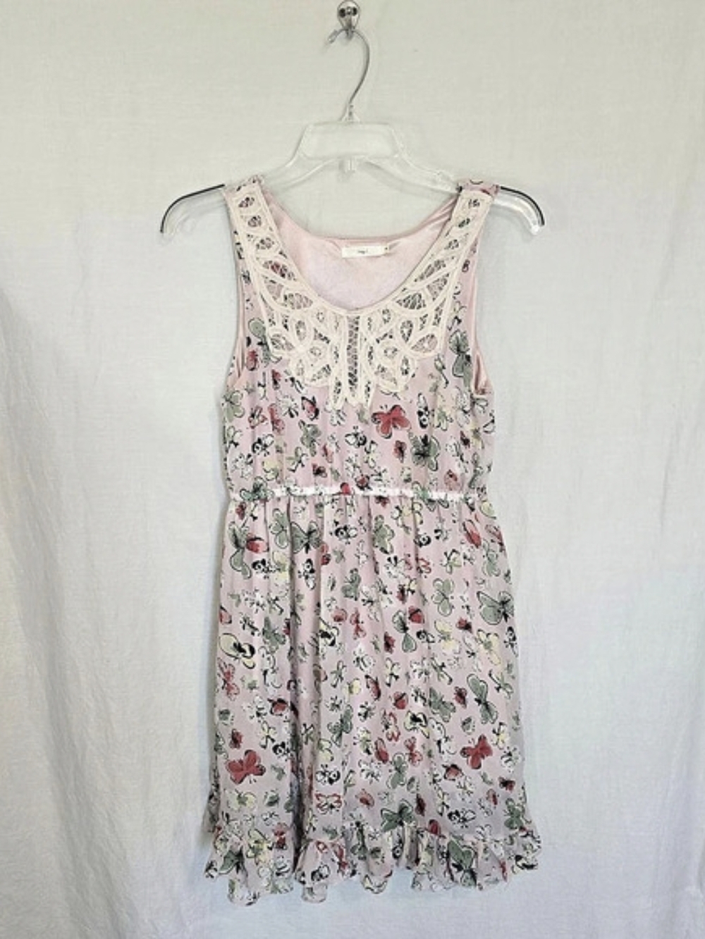 Hazel Pink Butterfly Crochet Lace Dress Medium